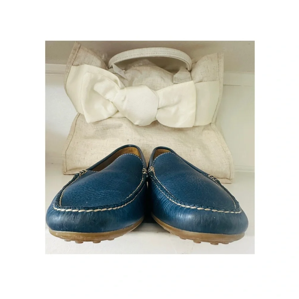Peter Millar Women’s Blue Pebble Leather Driving‎ Moccasins size 9  Gorgeous!